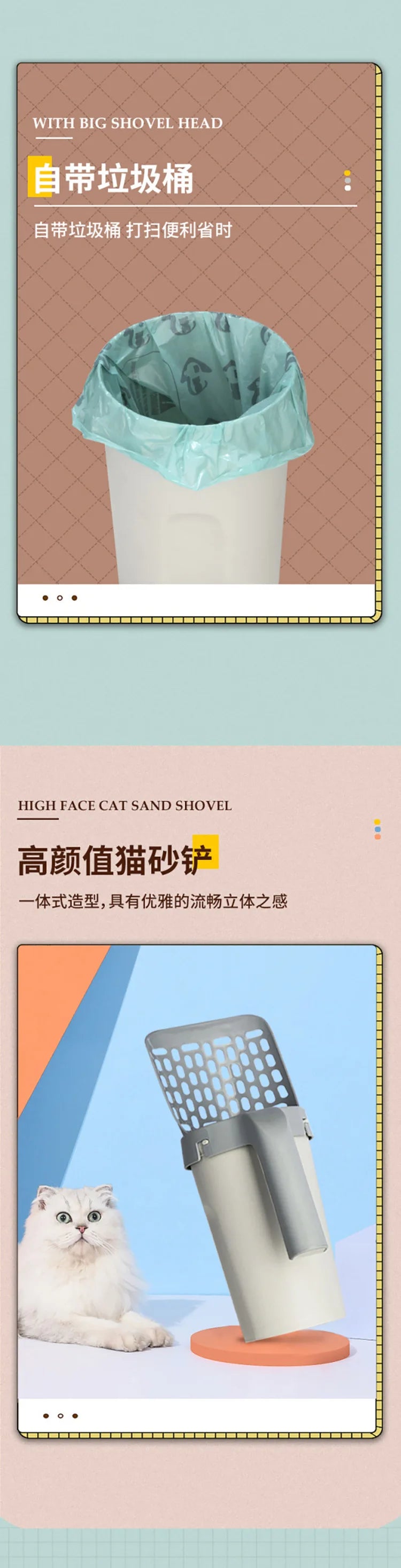 Cat Litter Pá com Sacos de Resíduos - Limpa Fácil - Ferramenta de limpeza de caixas portáteis