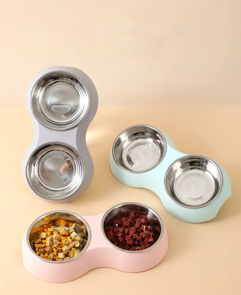 Tigela Dupla para Pets em Aço Inoxidável – Alimentação e Hidratação Prática para Cães e Gatinhos
