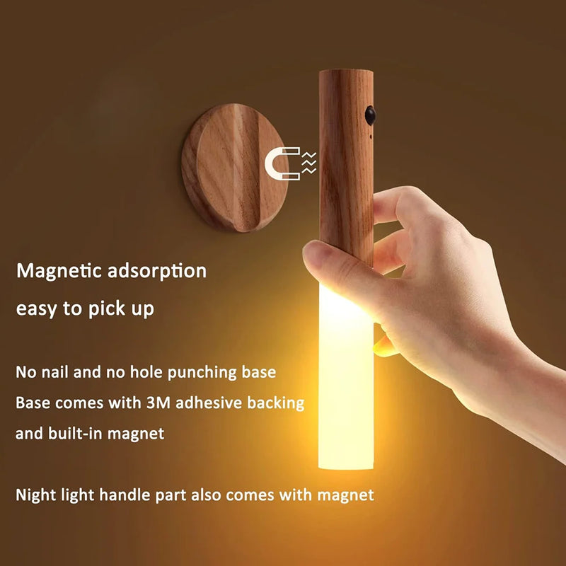 Luminária Noturna com Sensor de Movimento - Arandelas magnéticas, iluminação de parede de madeira para casa