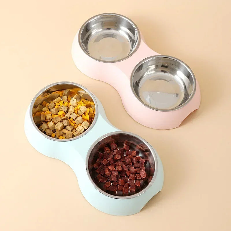 Tigela Dupla para Pets em Aço Inoxidável – Alimentação e Hidratação Prática para Cães e Gatinhos