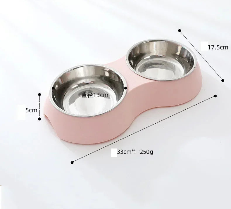 Tigela Dupla para Pets em Aço Inoxidável – Alimentação e Hidratação Prática para Cães e Gatinhos