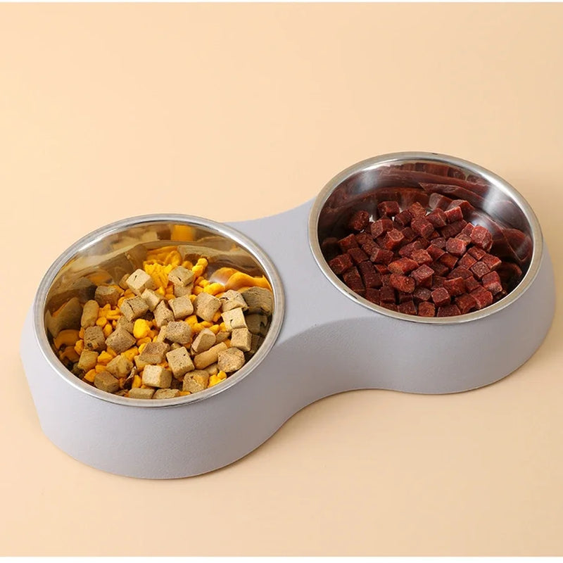 Tigela Dupla para Pets em Aço Inoxidável – Alimentação e Hidratação Prática para Cães e Gatinhos