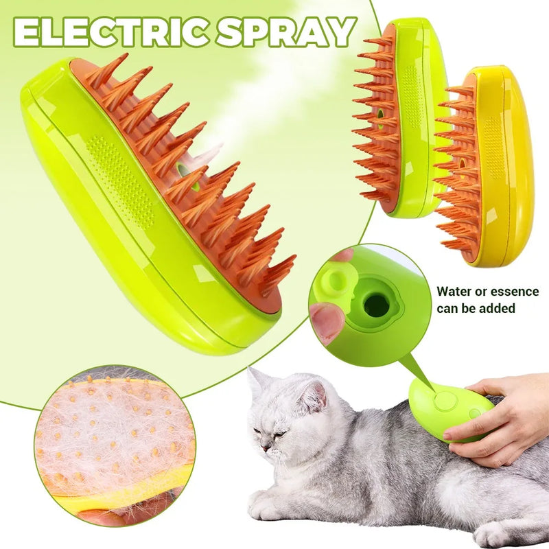 Escova Vapor - Cães e Gatos - Pulverizador elétrico para massagem, ferramenta de limpeza de animais de estimação, 3 em 1