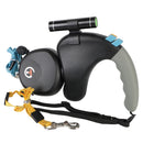 Coleira Guia Dupla Para Cães com Lanterna - Retrátil, ajustável, cinto e rotação