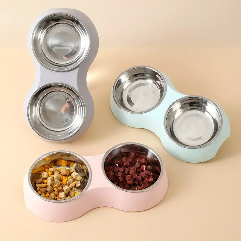 Tigela Dupla para Pets em Aço Inoxidável – Alimentação e Hidratação Prática para Cães e Gatinhos
